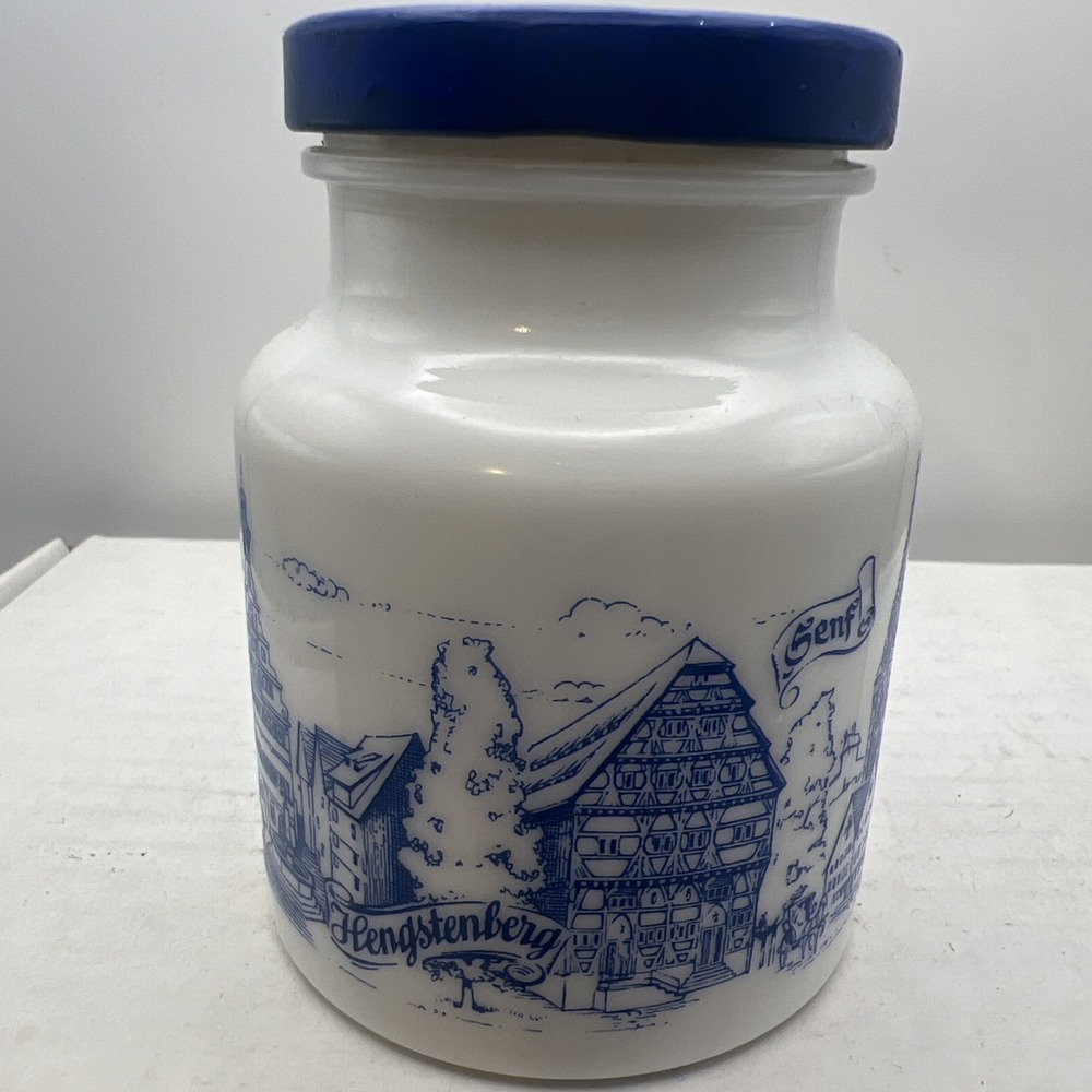 Senf Jar Milk Glass German Hengstenberg Mustard Munchen Approx 4 Inch Tall